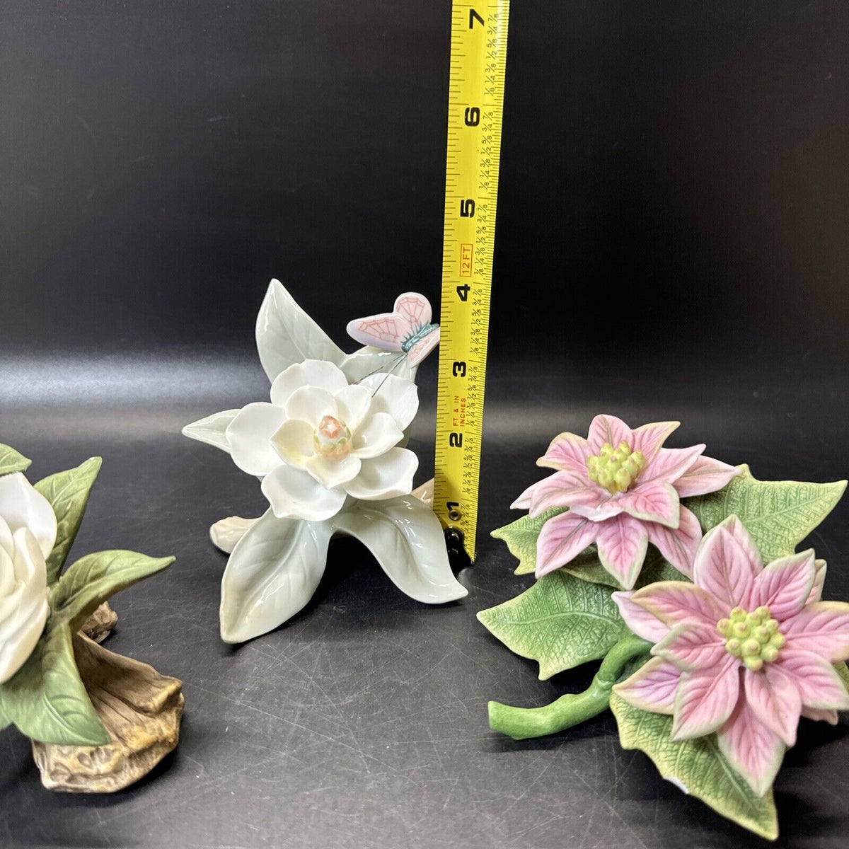 Vintage Collectible 3D Porcelain Flowers/ Lot Of 3