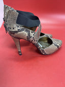 NINE WEST LEATHER SNAKE SKIN PRINT SZ 9  MULE ANKLE STRAP HIGH HEELS STILETTO