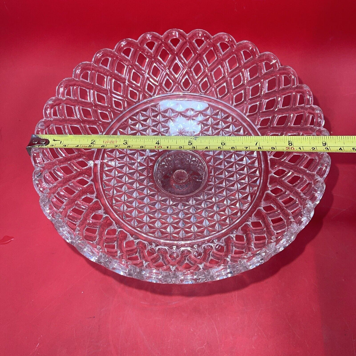 Imperial Glass Lace Edge Diamond Cut Base Pedestal Bowl