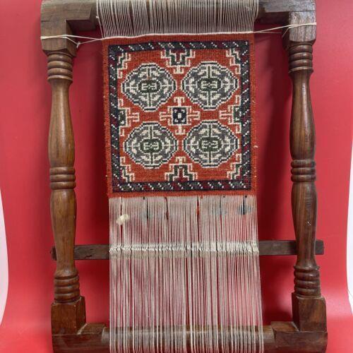 Finished Oriental Hand Woven Rug on Wooden Loom 16x21 inches 9"wx10"h Rug