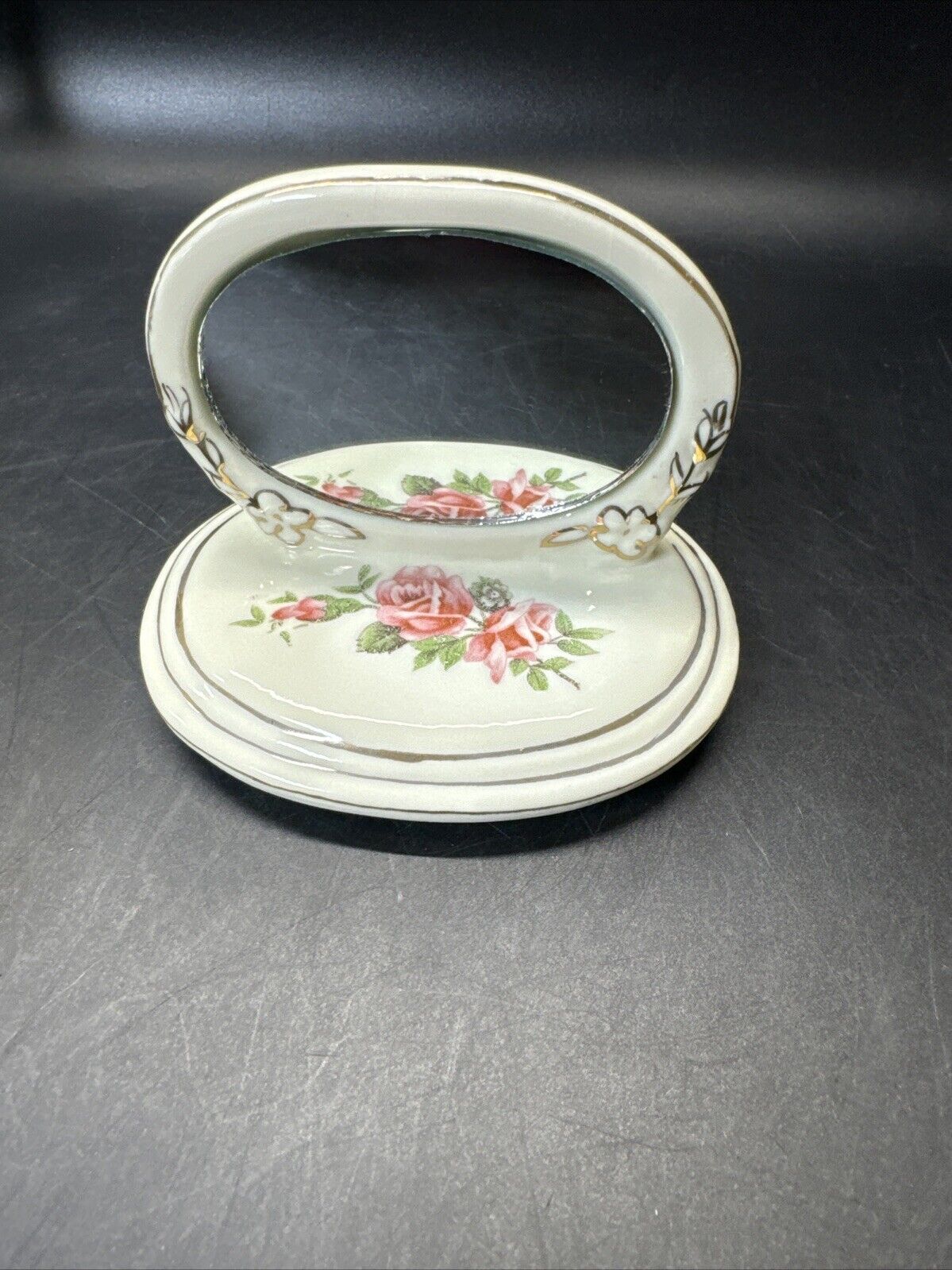 Dresser Jewelry Trinket Vanity Set 2- Mirrors Lidded Footed Floral Porcelain