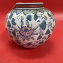 Hand Painted Ceramic Globe Chinese Vase Floral Pastel Blue Green Pink
