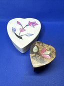 Vintage Heart Shaped Marble Stone Trinket Boxes/ Lot Of 2