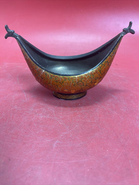 Kashkul Begging Bowl Kashmir Handcrafted Papier Mache Lacquer Brass Dish