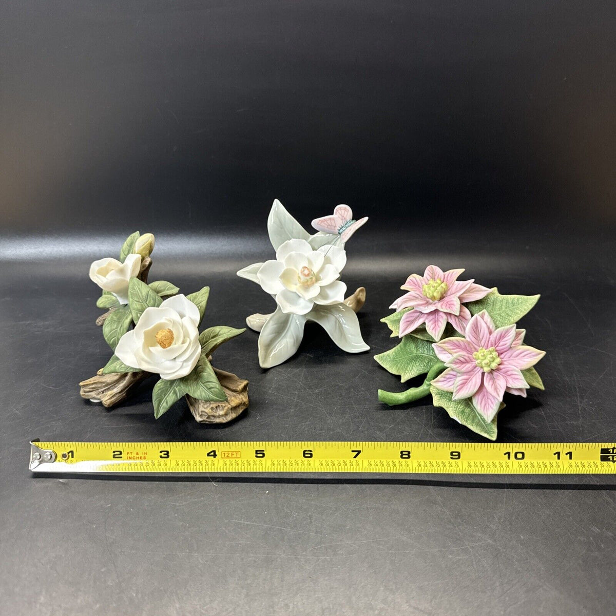 Vintage Collectible 3D Porcelain Flowers/ Lot Of 3