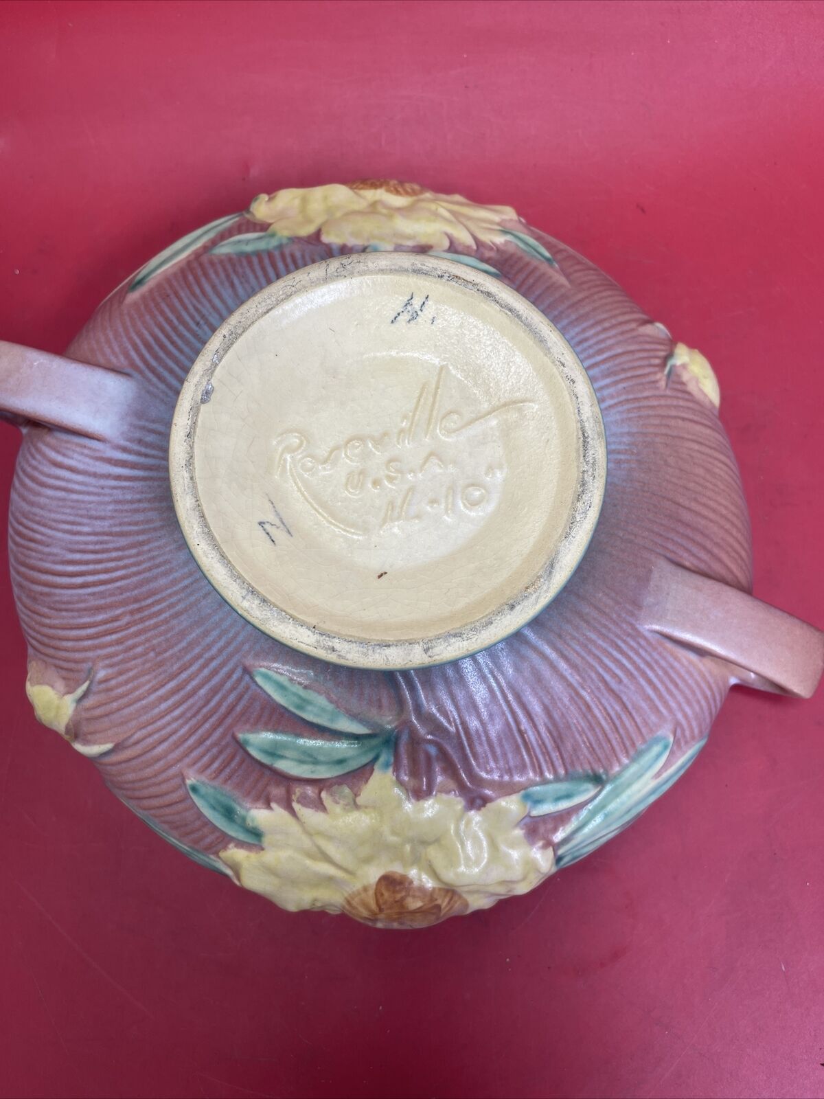 Roseville Pottery Pink Peony Bowl Console Bowl