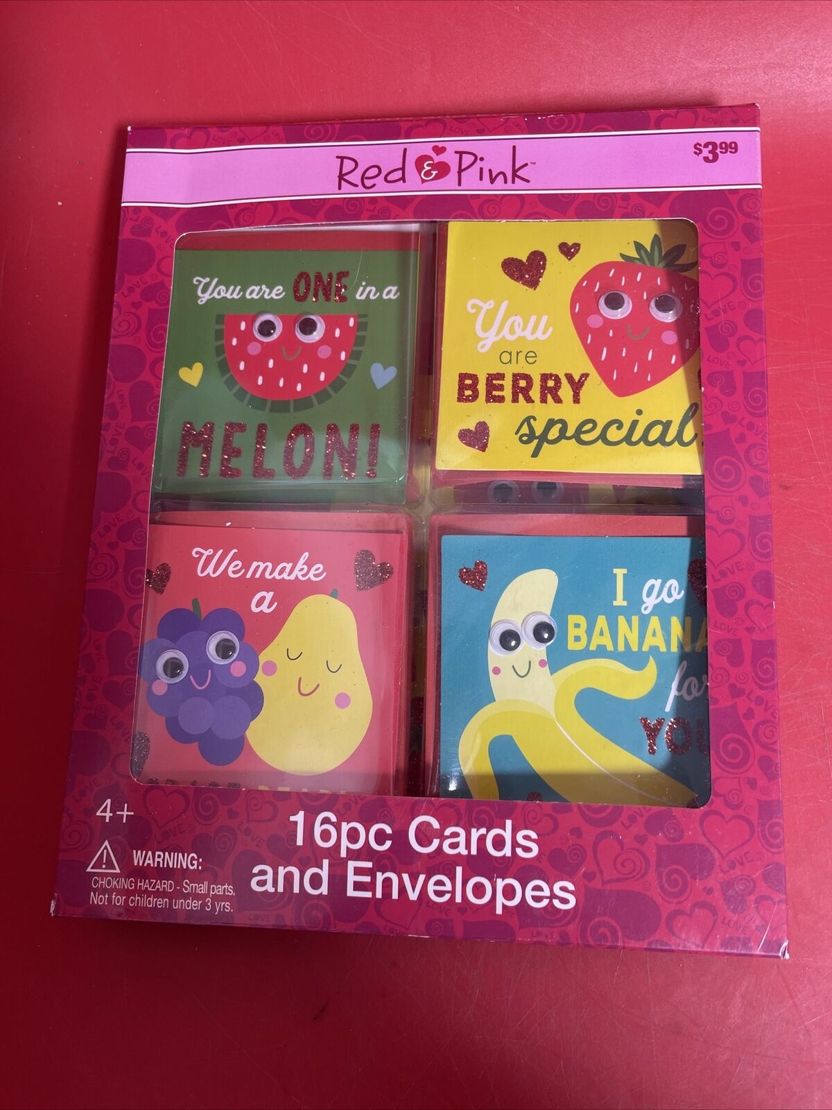 Red & Pink Pop Up Cards & Envelopes Fruity Lot of 5 Boxes = 80 Pieces