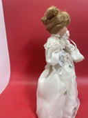 Avon Porcelain Dolls Mother & Child 2000 Margaret 17" White Gown Display Stand