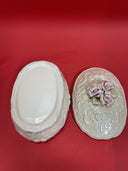 Porcelain Embossed Trinket Box Lidded Roses