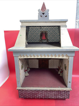 Wooden dollhouse, two-story. On wheels