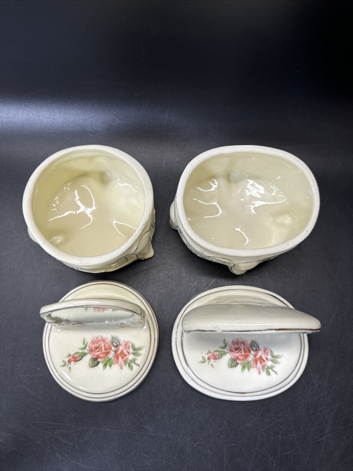 Dresser Jewelry Trinket Vanity Set 2- Mirrors Lidded Footed Floral Porcelain