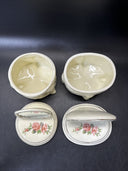 Dresser Jewelry Trinket Vanity Set 2- Mirrors Lidded Footed Floral Porcelain