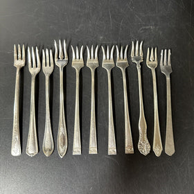 Lovely Assorted Vintage Appetizer Forks Silver Plate Entertaining/ Set 11