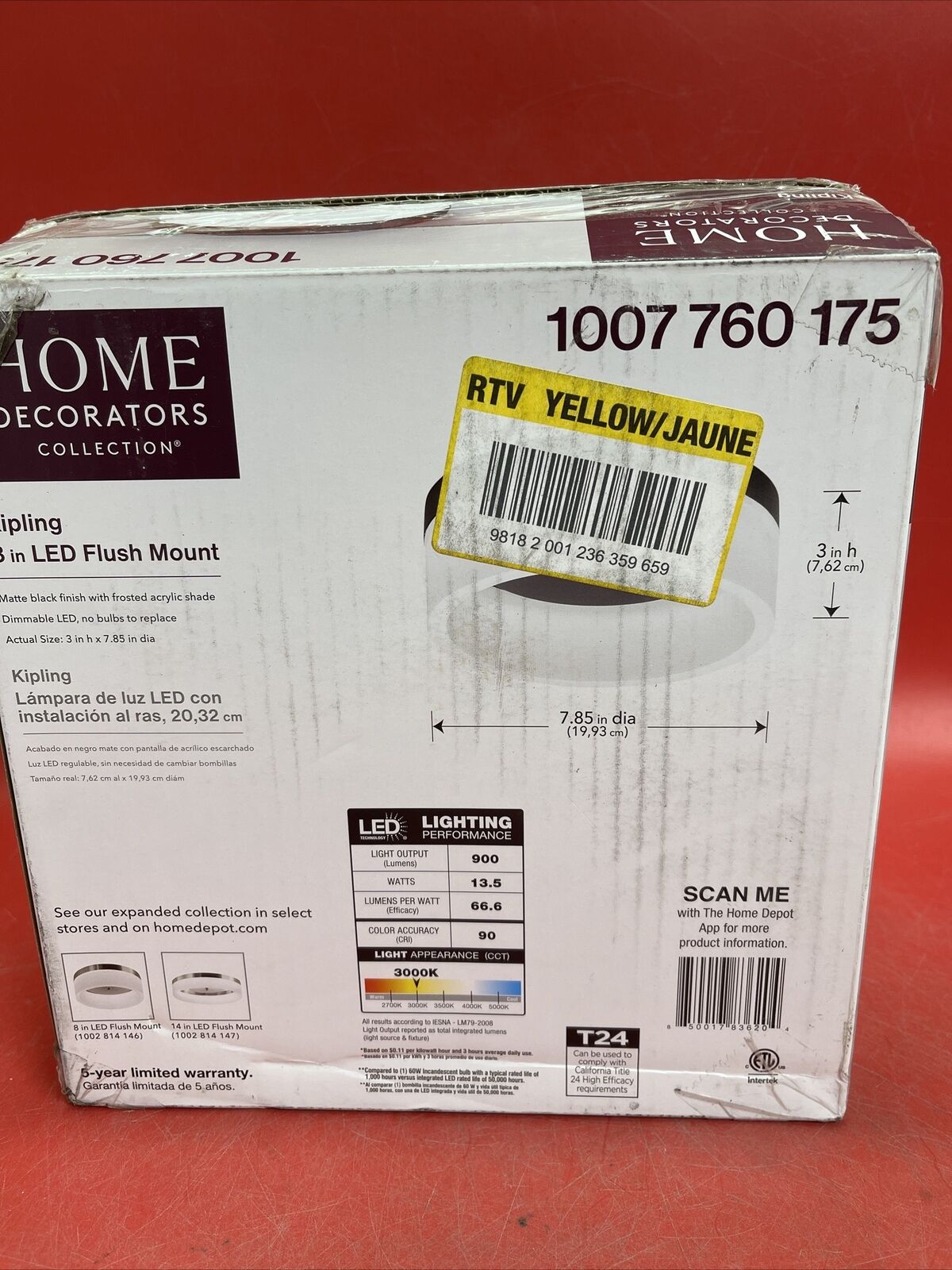 Home Decorators Collection 8in. Black LED Flush Mount.