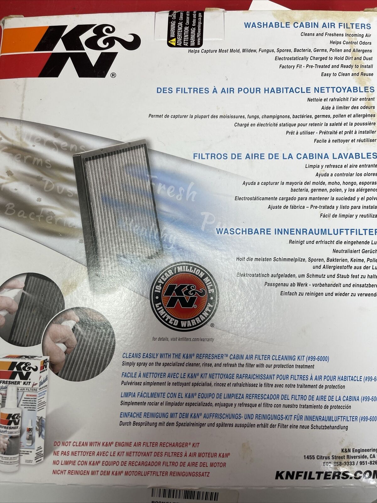 K&N VF2012  Washable & Reusable Cabin  Air Filter Cleans