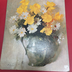 Vintage Still Life Rudolph Colao Daisies Art P litho 20" x 16" on board