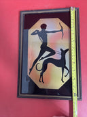 Antique Art Deco Silhouette Diana Huntress Archer Greyhound Framed Reverse Paint
