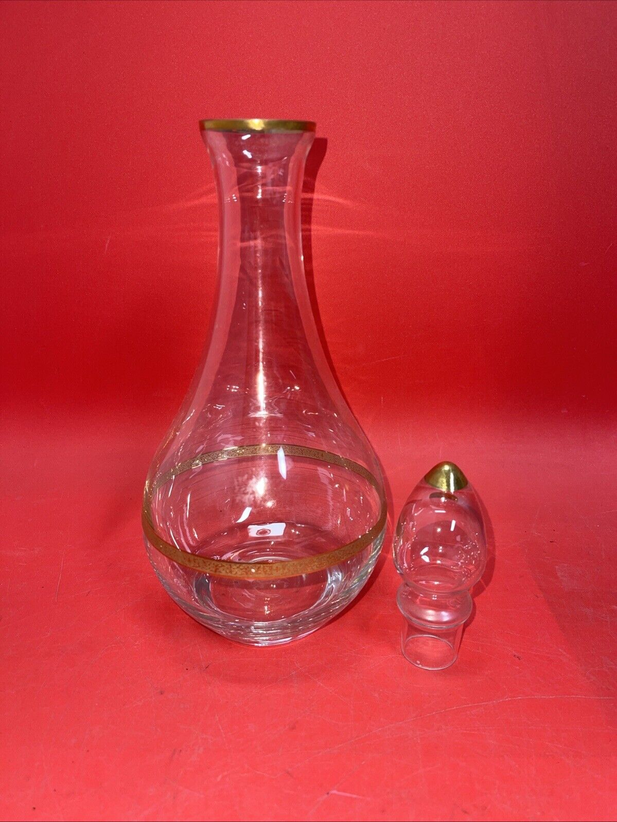 Glass Decanter 24K Gold Accent Bands Whiskey Wine Imperial Crystal Collection 
