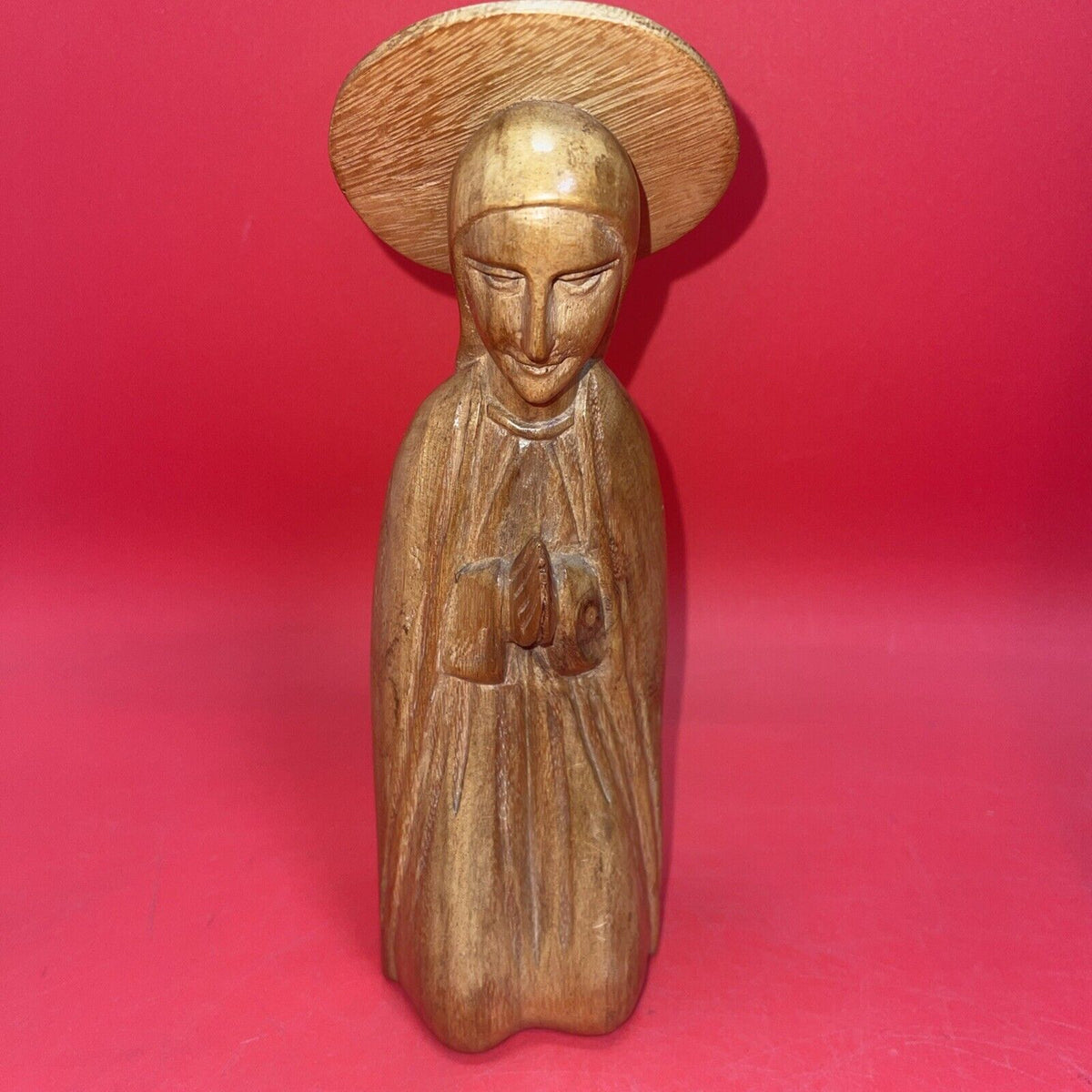 Vintage Madonna Figurine Wood Carved Saint Mary 9 Inch Religious Figure Art