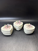 Set Of 3 Floral Trinket Box Flower Design With Lid