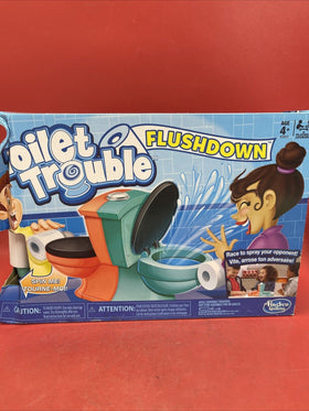 Hasbro Gaming Toilet Trouble Flushdown Kids Game Water Spray Box Damage!