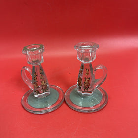 Vintage Glass Candlestick glass stick handle 5.5"Set 2