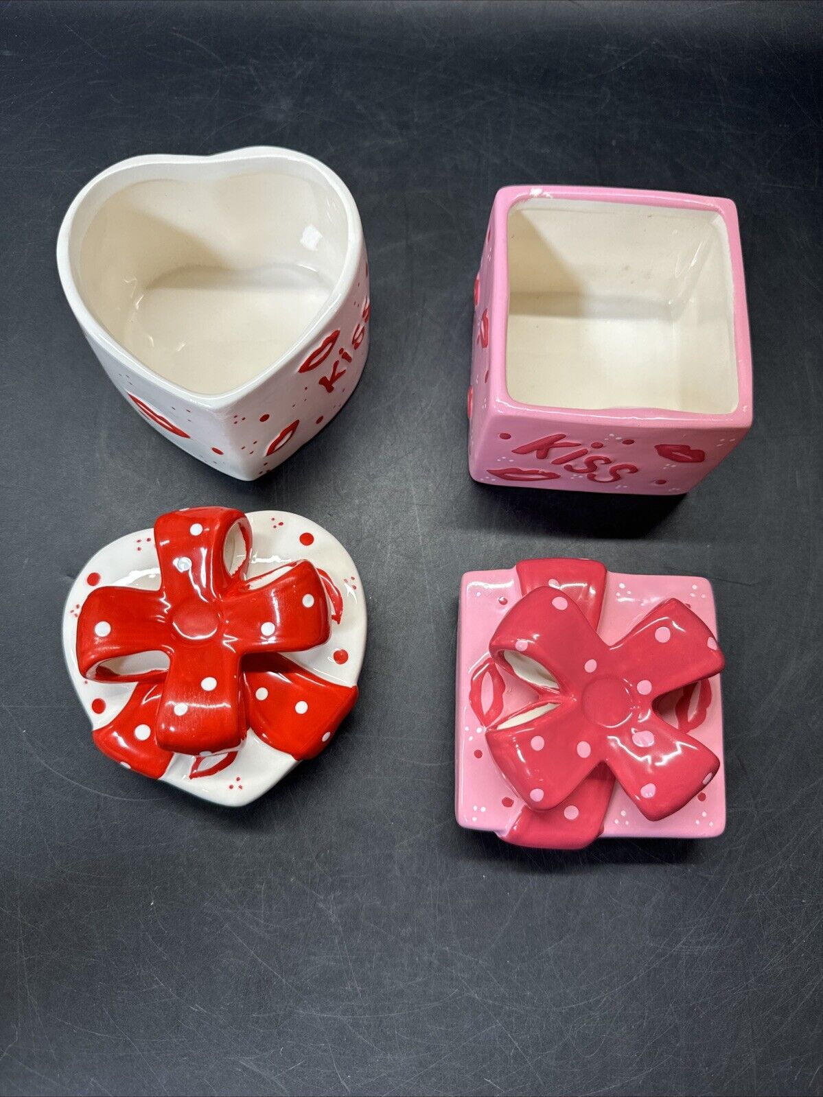 Vintage Ceramic Jewelry Box Theme Love Kiss/ Lot Of 2