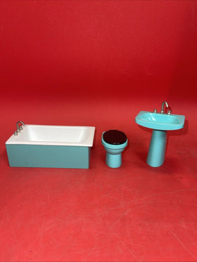 Vintage Block House  Plastic Dollhouse Furniture Bathroom Tub,  Sink, & Toilet