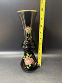 Norleans Black Vase with Pink Flower Oriental Vase Made In Italy Gold Trim