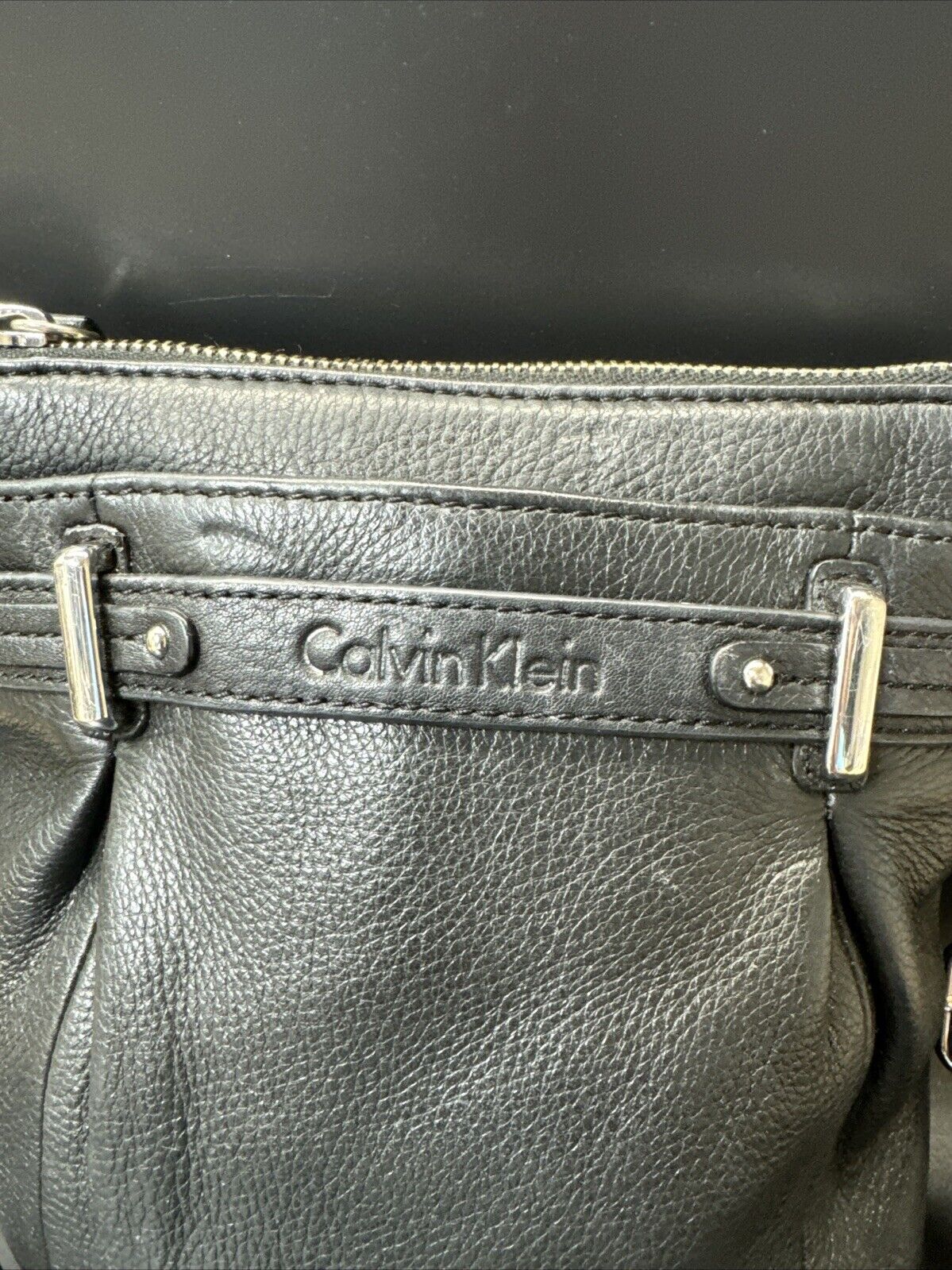 Calvin Klein Black Leather Messenger Cross-body