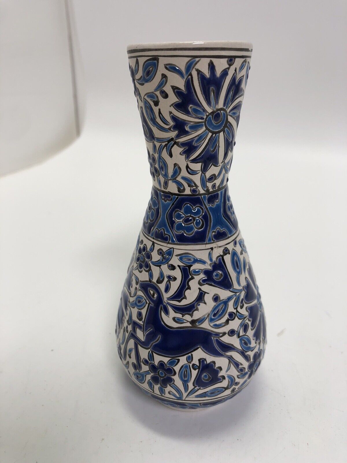 Vtg Handpainted Hellas Texture Vase Blue