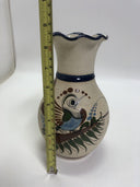Vintage vase  Tonala Pottery Mexican Folk Art Bird Flowers Sand Stone Signed JC