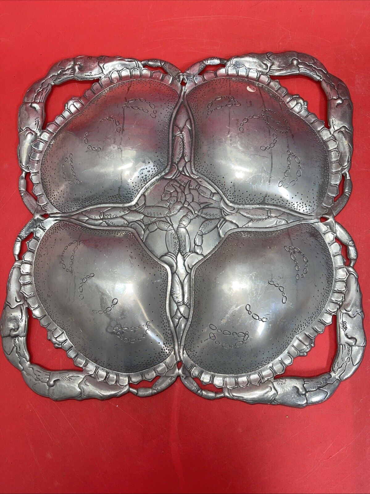 Arthur Court Crab Serving Platter Tray 4 Sections Aluminum Dated 1997