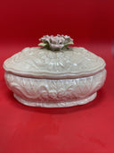 Porcelain Embossed Trinket Box Lidded Roses