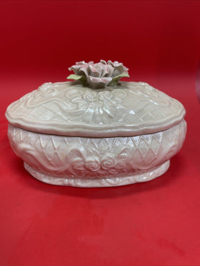 Porcelain Embossed Trinket Box Lidded Roses