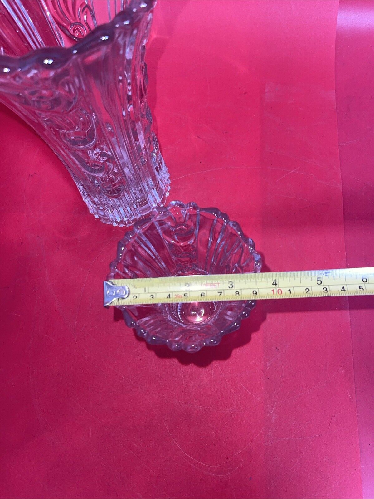 Vintage Italian Tall/Heavy Clear Glass Vase with Floral Embellishment Lot 2