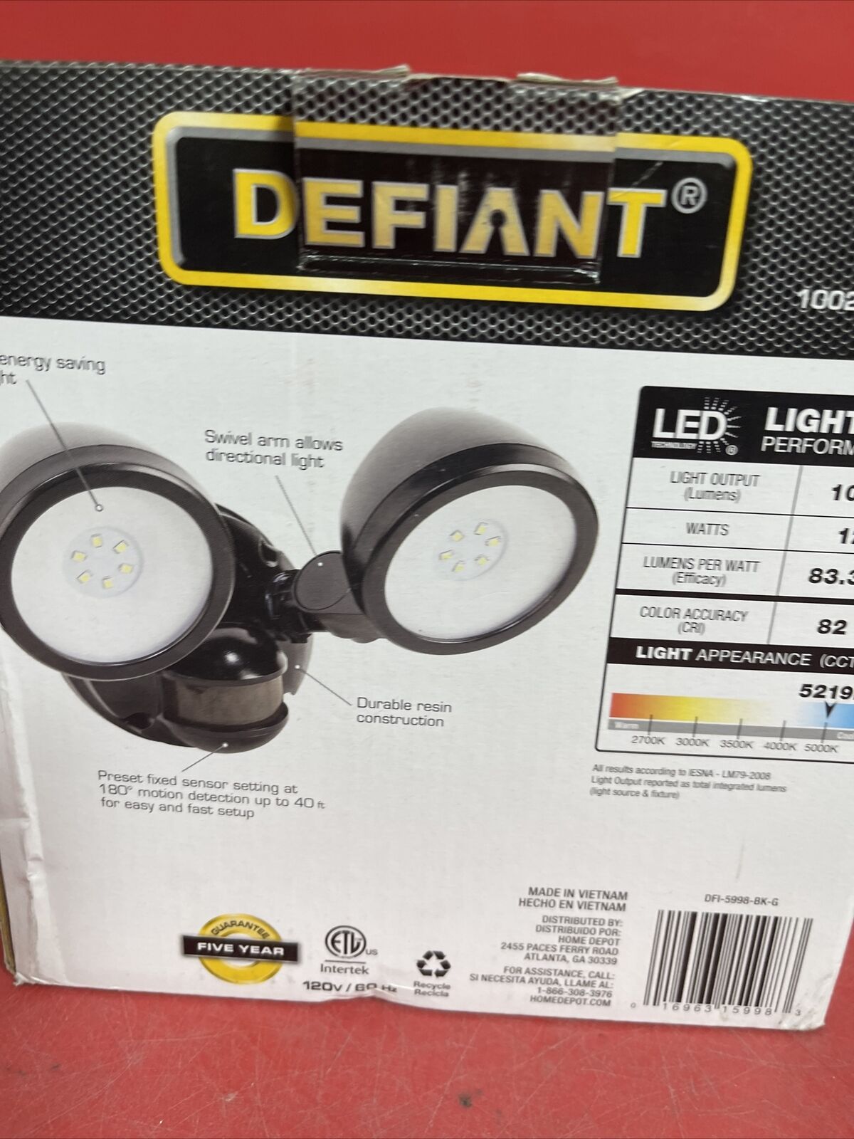 Defiant 180° Blk Motion LED Twin Head Flood Light