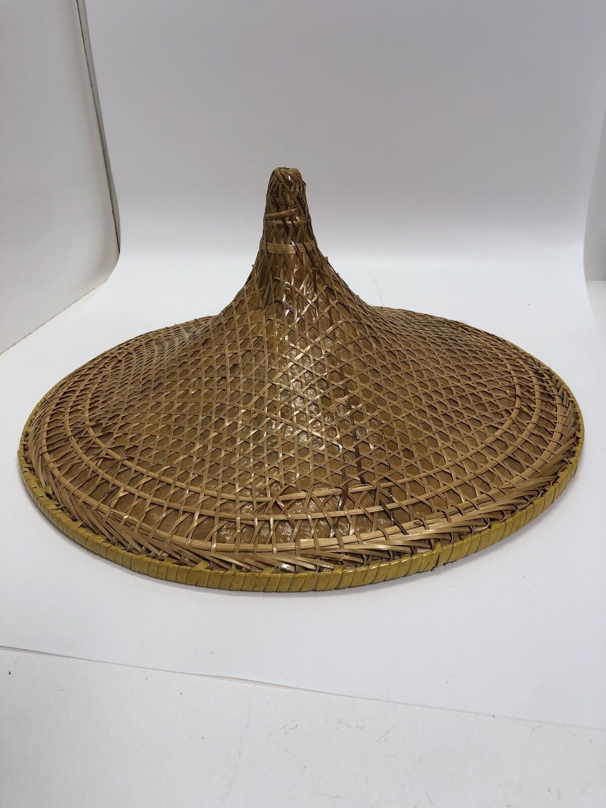 Vintage Asian Wicker Hat Coolie Bamboo Rice Paddy Sun Hat Conical Gardening