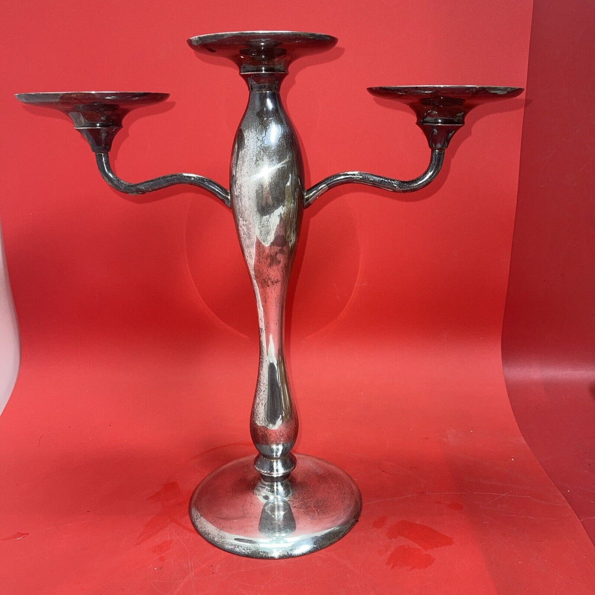 Pottery Barn Heavy Candelabra Taper Pilar Candle Holder 3 Arm Silver Color