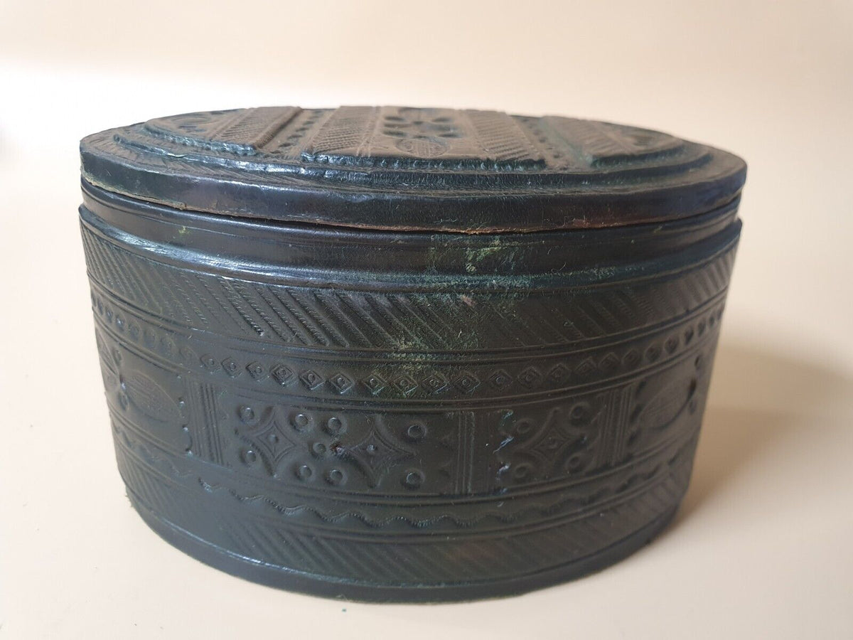 Vintage Leather Over Wood Oval Box 5.25"×3.5"