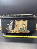 Vtg Hand Painted Geishas House Black Metal Magazine Newspaper Floor Rack