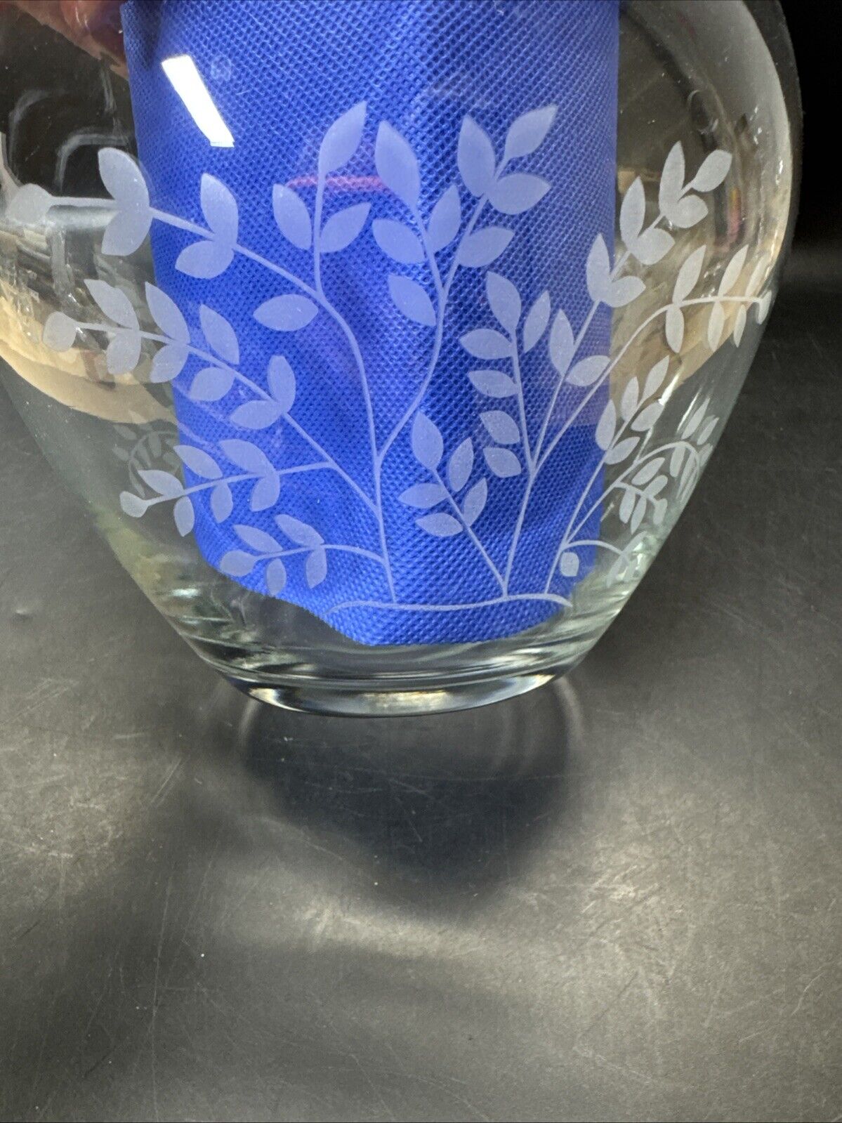 Vintage Glass Vase With Flowers 6.5” Tall
