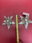 Vtg Pair Brass Poinsettia Holly Leaf Taper Candle Holders Christmas Marked M