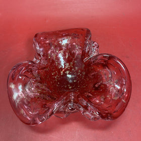 Art Folded Glass Red & Gold Aventurine Flecked Bowl Candy Trinket