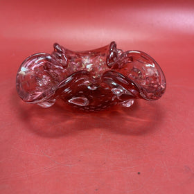 Art Folded Glass Red & Gold Aventurine Flecked Bowl Candy Trinket
