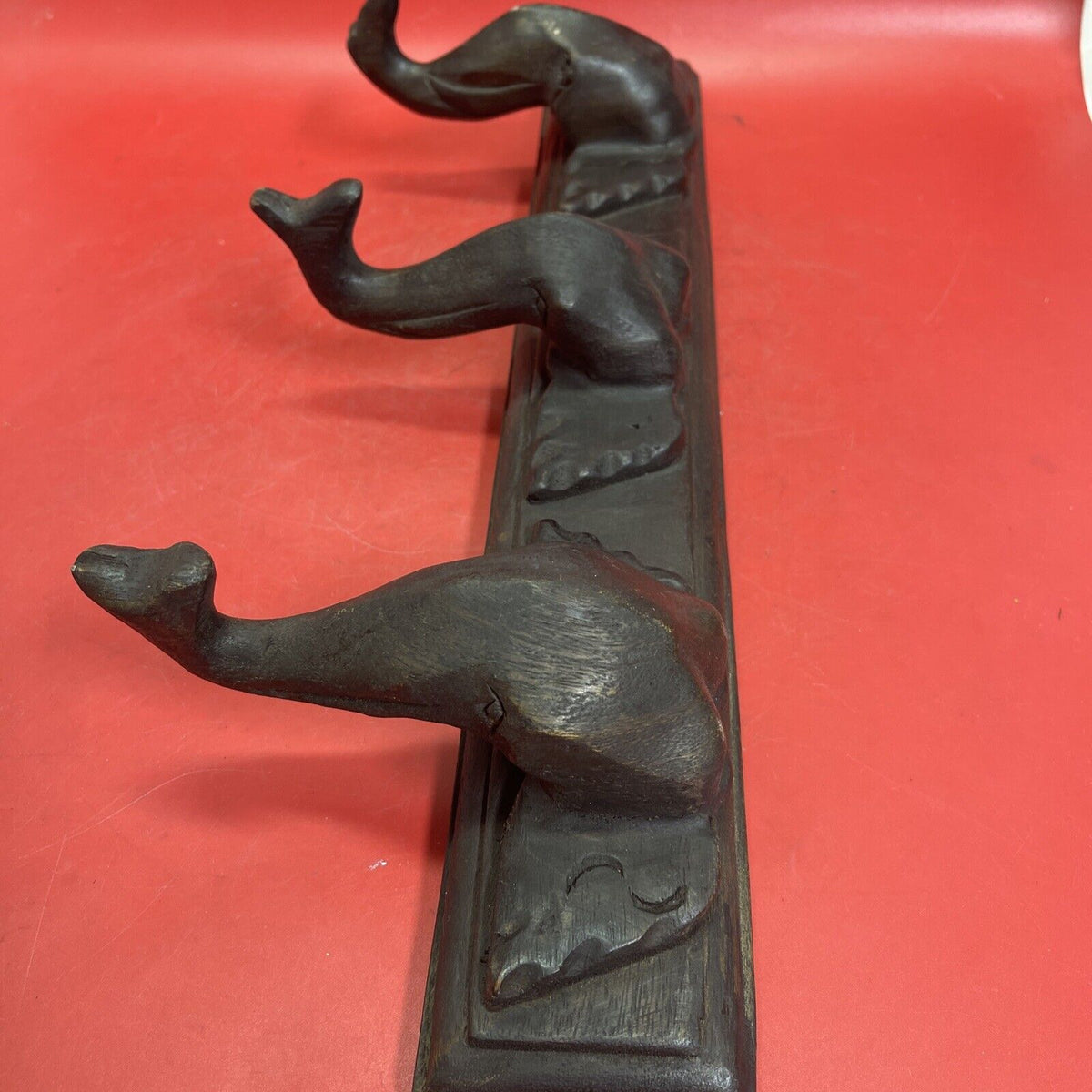 Hand Carved Wood Elephant Coat Hat Wall Hanging Rack