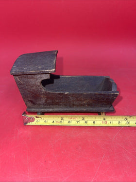 Antique Wood Doll Cradle with Hood, Old Black Stain, 4.5"