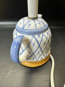 Vintage Hand-Painted Blue and White Teapot Accent Table Lamp