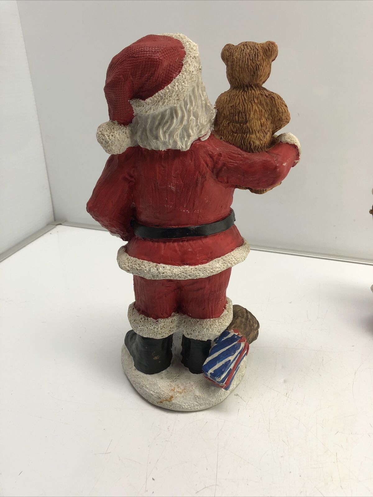 12", 8” Resin Jolly Santa Claus Figurine Holding Teddy Bear With Toys 2Set