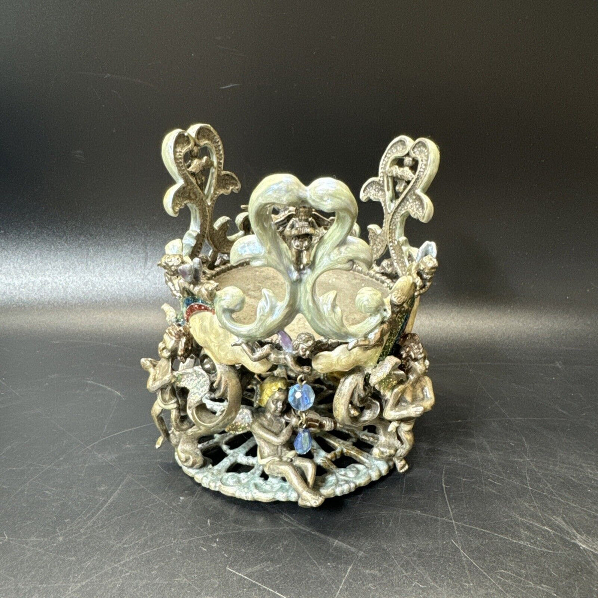 Kirks Folly Secret Of The Seven Angels Wishing Candle Holder Antique Silver-Tone